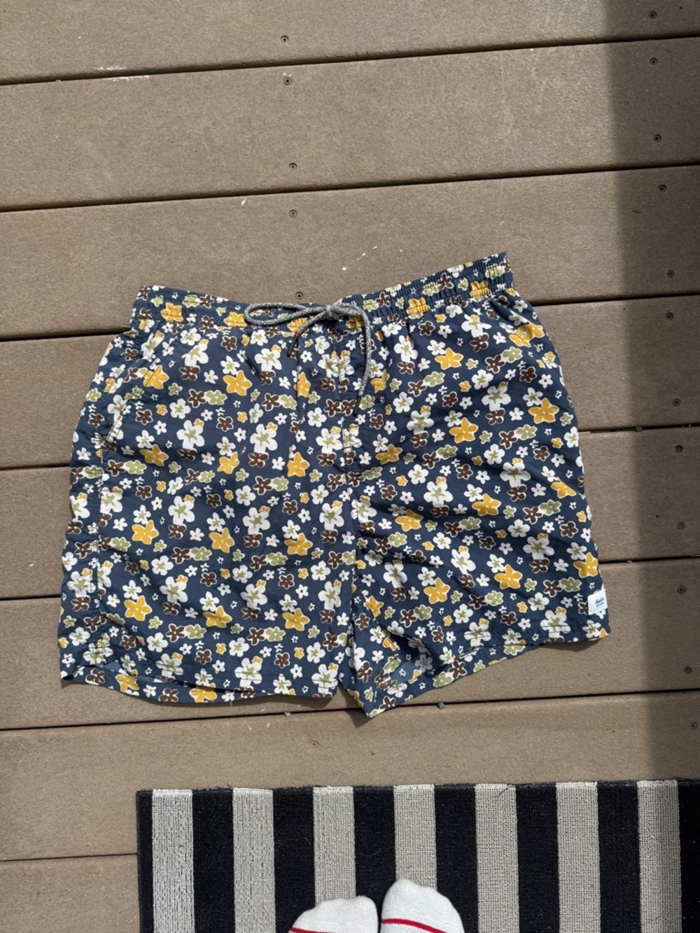 Katin Navy Floral Swim Shorts with Yellow & White Accents